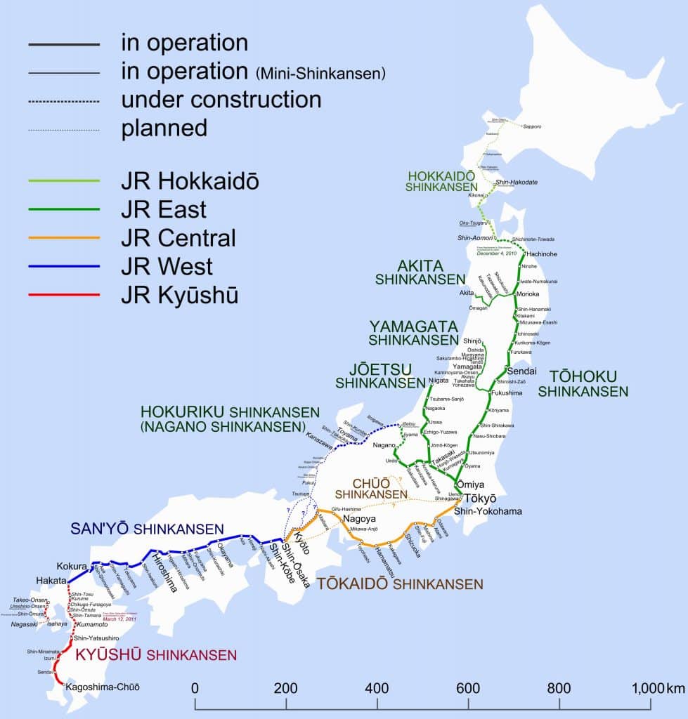 Carte ferroviaire au Japon Japan Railways